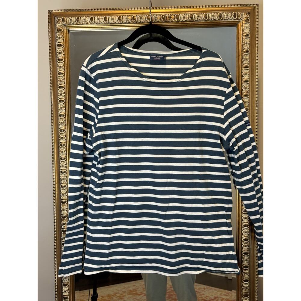SAINT JAMES Blue White Stripe Long Sleeve Top Shirt Size USA 14, M/L